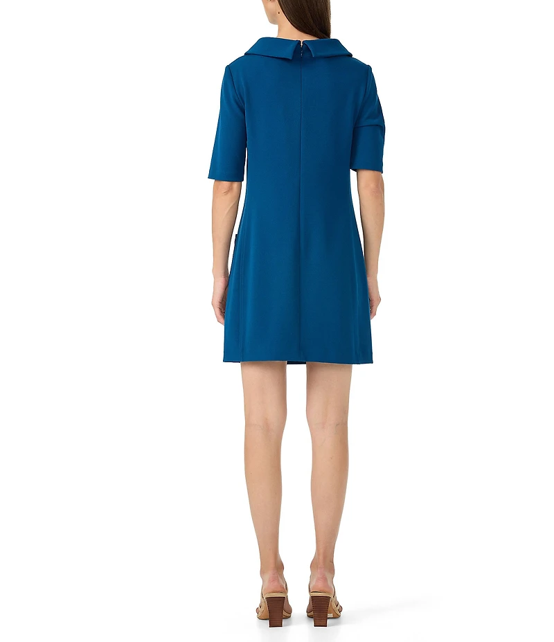 Trina Turk Maleko Crepe Knit Folded Boat Neck Elbow Sleeve Shift Dress