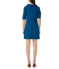 Trina Turk Maleko Crepe Knit Folded Boat Neck Elbow Sleeve Shift Dress