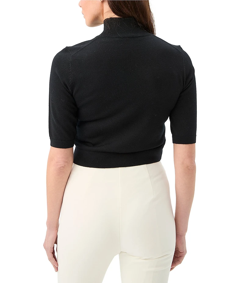 Trina Turk Mali Wool Knit Mock Neck Elbow Sleeve Sweater