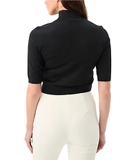 Trina Turk Mali Wool Knit Mock Neck Elbow Sleeve Sweater