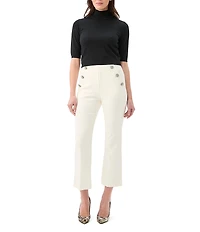 Trina Turk Mali Wool Knit Mock Neck Elbow Sleeve Sweater