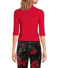 Trina Turk Mali Wool Knit Mock Neck Elbow Sleeve Sweater