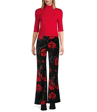 Trina Turk Mali Wool Knit Mock Neck Elbow Sleeve Sweater