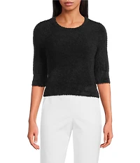 Trina Turk Maliah Fuzzy Knit Round Neck Elbow Sleeve Top