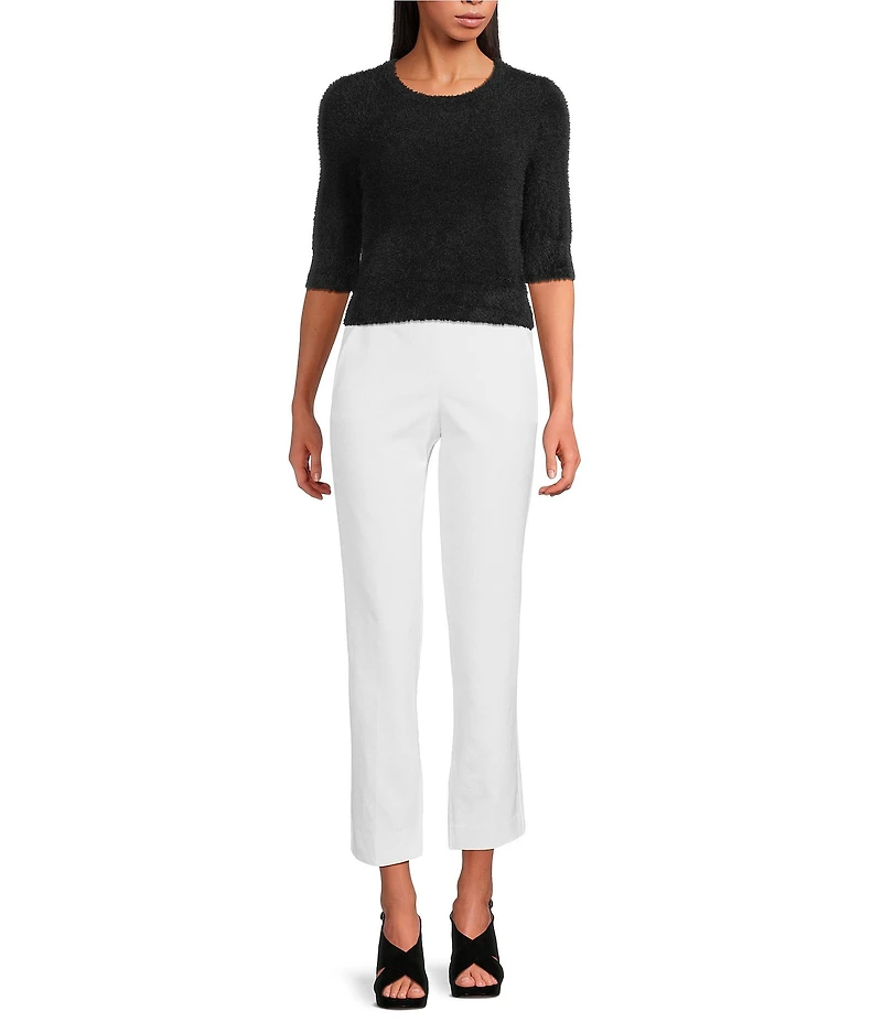 Trina Turk Maliah Fuzzy Knit Round Neck Elbow Sleeve Top