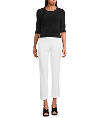 Trina Turk Maliah Fuzzy Knit Round Neck Elbow Sleeve Top