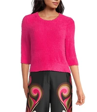 Trina Turk Maliah Fuzzy Knit Round Neck Elbow Sleeve Top
