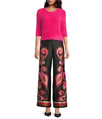 Trina Turk Maliah Fuzzy Knit Round Neck Elbow Sleeve Top