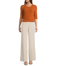 Trina Turk Maliah Fuzzy Knit Round Neck Elbow Sleeve Top