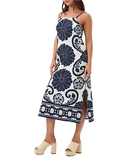 Trina Turk Marita Fil Coupe Placement Print Square Neck Sleeveless Midi Dress