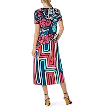 Trina Turk Martay Printed Georgette Round Neck Short Sleeve Midi Dress