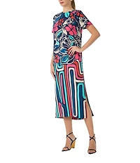 Trina Turk Martay Printed Georgette Round Neck Short Sleeve Midi Dress