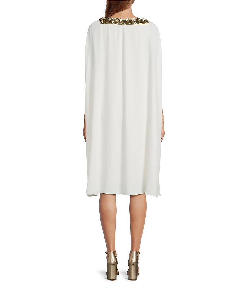 Trina Turk Masquerade Georgette Embellished V-Neck Sleeveless Cape Dress