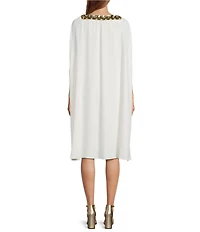 Trina Turk Masquerade Georgette Embellished V-Neck Sleeveless Cape Dress