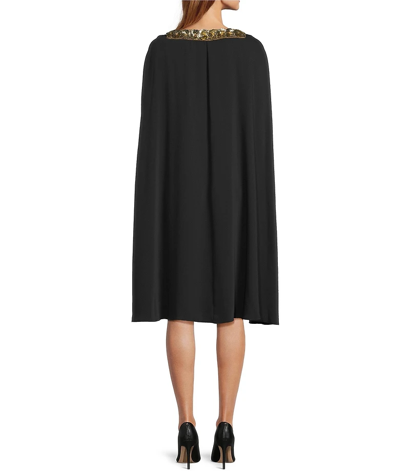 Trina Turk Masquerade Georgette Embellished V-Neck Sleeveless Cape Dress