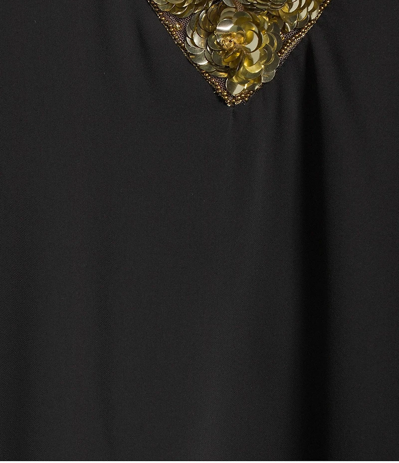 Trina Turk Masquerade Georgette Embellished V-Neck Sleeveless Cape Dress