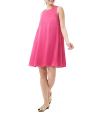 Trina Turk Mauvie Crinkle Georgette Round Neck Sleeveless Shift Dress