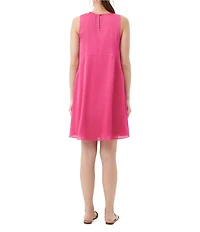 Trina Turk Mauvie Crinkle Georgette Round Neck Sleeveless Shift Dress