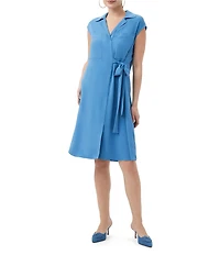 Trina Turk Meron Georgette Notch Lapel V-Neck Cap Sleeve Wrap Dress