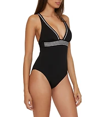 Trina Turk Monaco Peated Halter Plunge One Piece Swimsuit