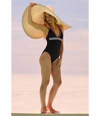 Trina Turk Monaco Peated Halter Plunge One Piece Swimsuit