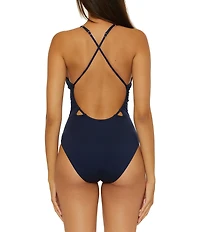 Trina Turk Monaco Peated Halter Plunge One Piece Swimsuit