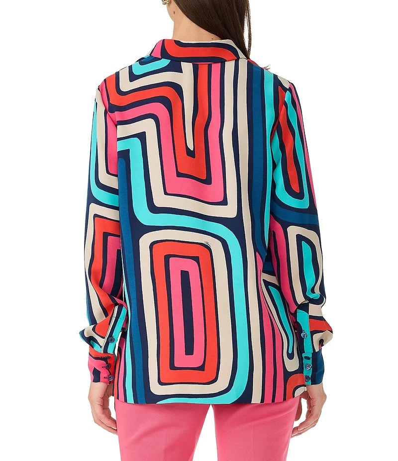 Trina Turk Montero Printed Georgette Point Collar Long Sleeve Button Front Shirt