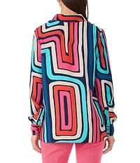 Trina Turk Montero Printed Georgette Point Collar Long Sleeve Button Front Shirt