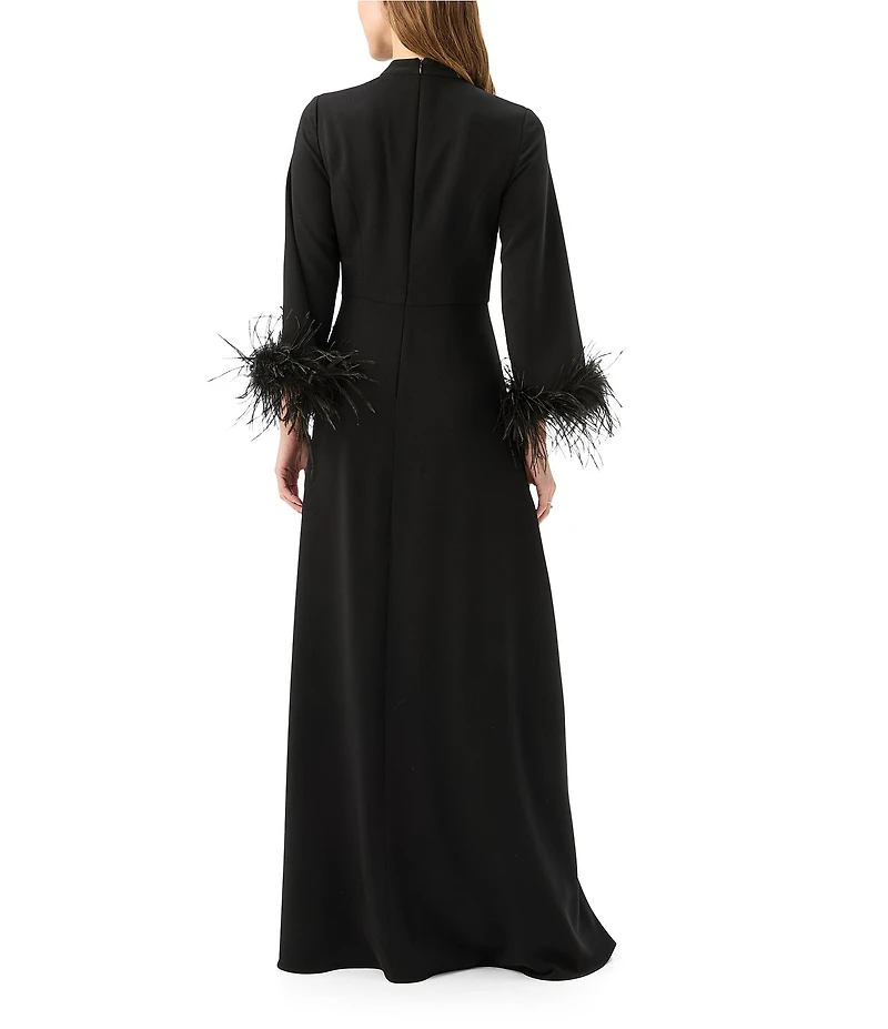 Trina Turk Montmarte Georgette Mock Neck Long Feather Sleeve Front Button Dress