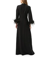 Trina Turk Montmarte Georgette Mock Neck Long Feather Sleeve Front Button Dress