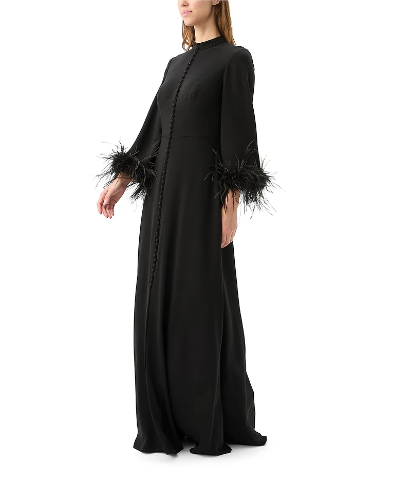 Trina Turk Montmarte Georgette Mock Neck Long Feather Sleeve Front Button Dress