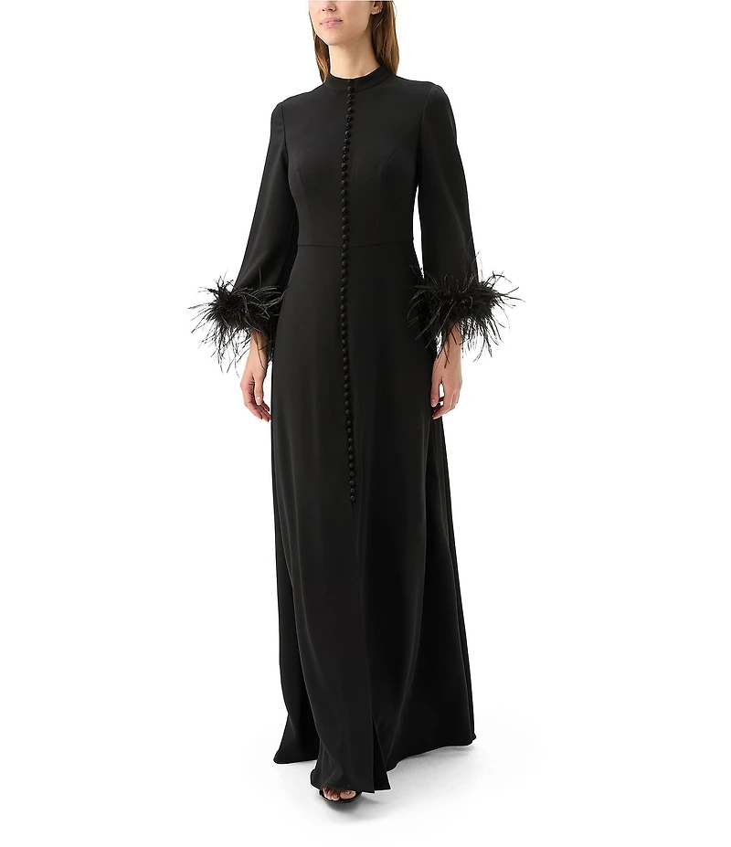 Trina Turk Montmarte Georgette Mock Neck Long Feather Sleeve Front Button Dress