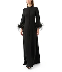 Trina Turk Montmarte Georgette Mock Neck Long Feather Sleeve Front Button Dress