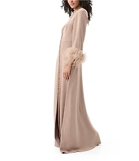 Trina Turk Montmarte Georgette Mock Neck Long Feather Sleeve Front Button Dress