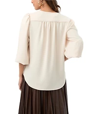 Trina Turk Morabi Georgette V-Neck 3/4 Sleeve Chain Tassel Top