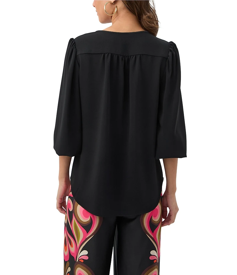 Trina Turk Morabi Georgette V-Neck 3/4 Sleeve Chain Tassel Top