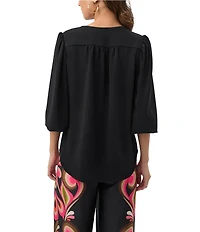 Trina Turk Morabi Georgette V-Neck 3/4 Sleeve Chain Tassel Top
