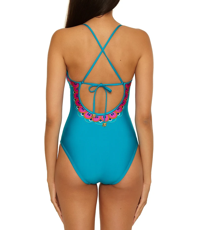 Trina Turk Mykonos Lace-Up V-Neck One Piece Swimsuit