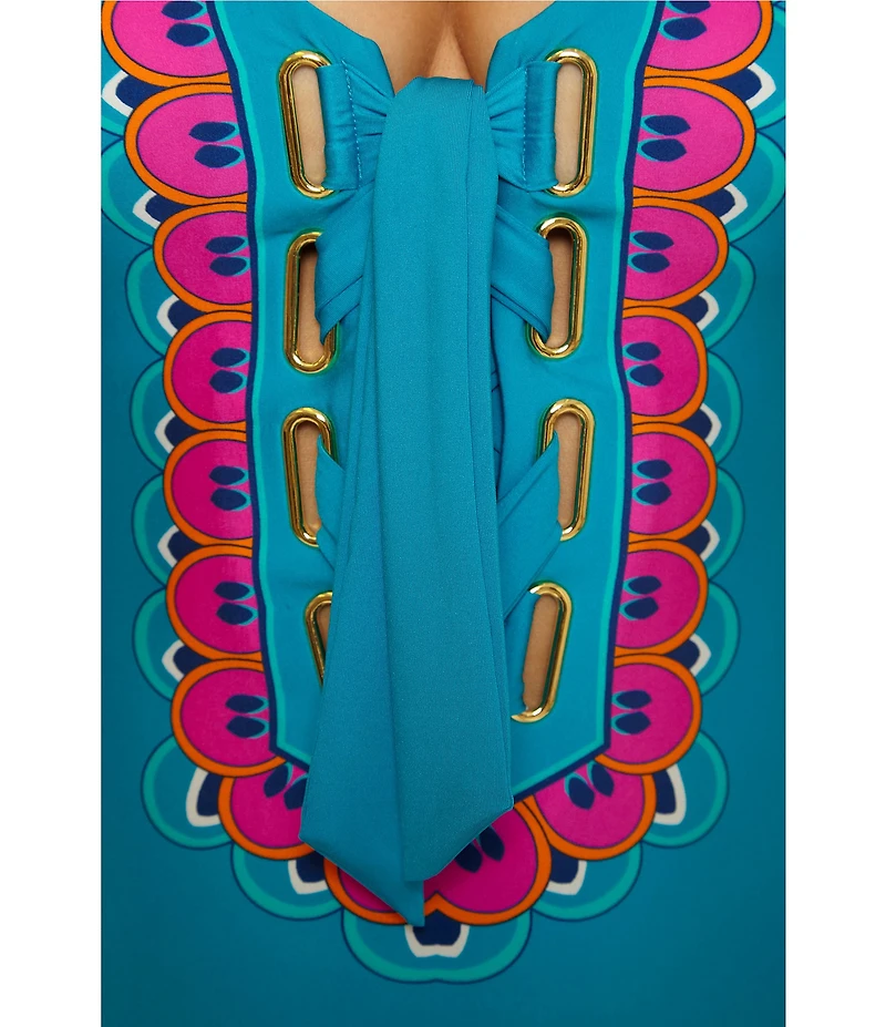 Trina Turk Mykonos Lace-Up V-Neck One Piece Swimsuit