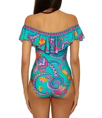 Trina Turk Mykonos Off-The-Shoulder Ruffle One Piece Swimsuit