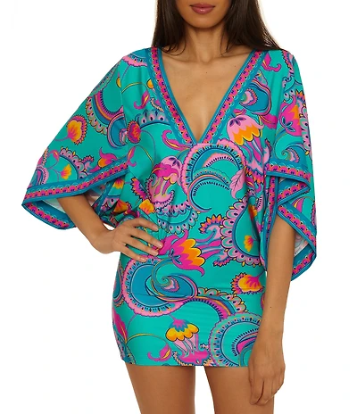 Trina Turk Mykonos Plunge V-Neck Tunic Swim Cover-Up