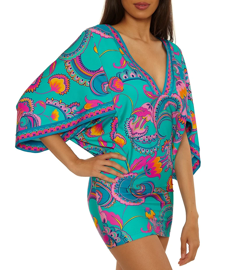 Trina Turk Mykonos Plunge V-Neck Tunic Swim Cover-Up