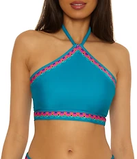 Trina Turk Mykonos Reversible High Neck Cropped Swim Top