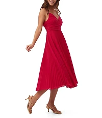 Trina Turk Natalie Georgette Pleated V-Neck Sleeveless A-Line Dress