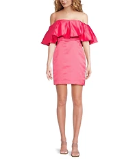 Trina Turk Nia Dutchess Satin Off-The-Shoulder Ruffle Sleeve Dress