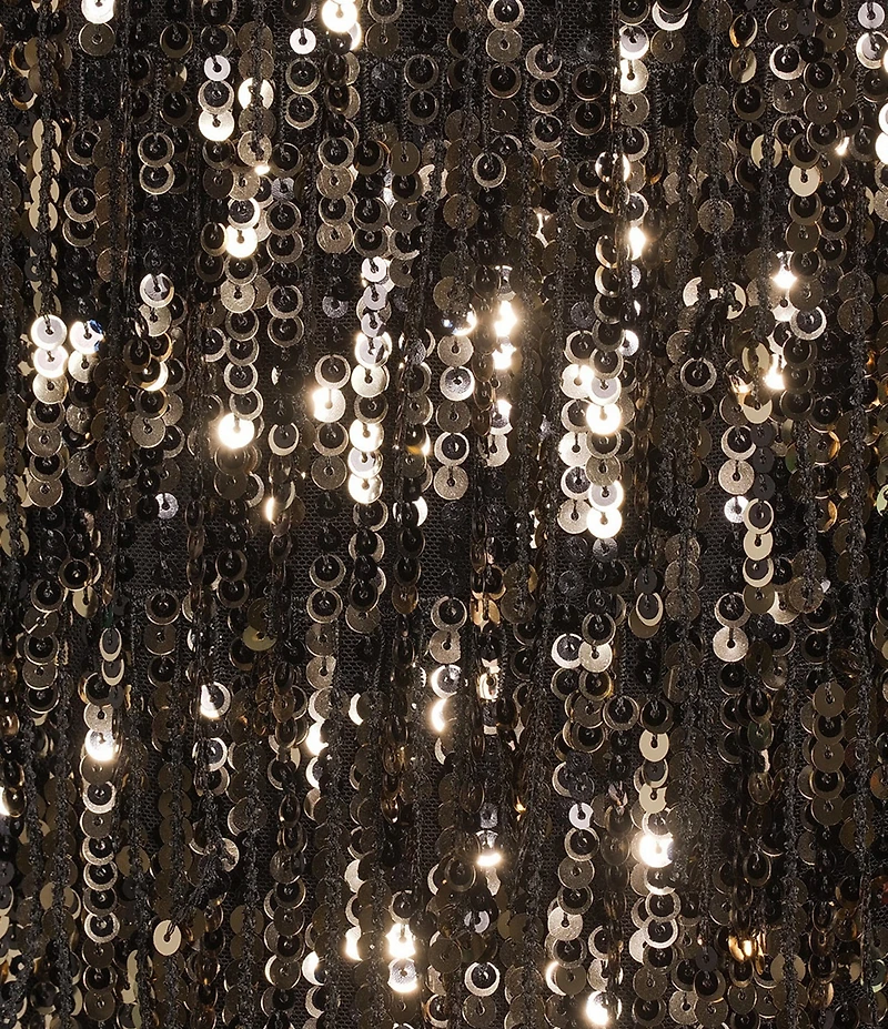 Trina Turk NiNi Sequin Round Neck Sleeveless Fringe Dress