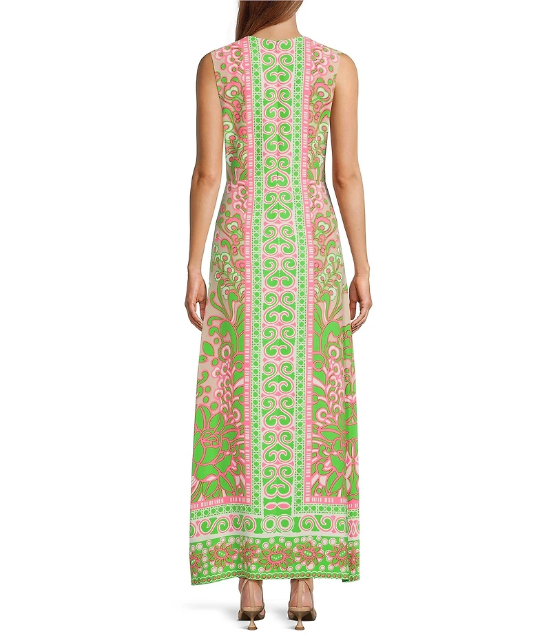 Trina Turk Novak Placed Print V-Neck Sleeveless Button Front Maxi Dress