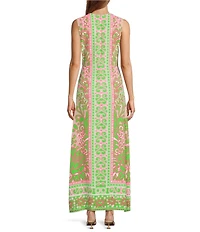 Trina Turk Novak Placed Print V-Neck Sleeveless Button Front Maxi Dress