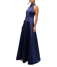 Trina Turk Official Satin Halter Collar Sleeveless Gown