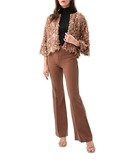 Trina Turk Oller Sequin Fringe Round Neck Elbow Sleeve Cropped Jacket